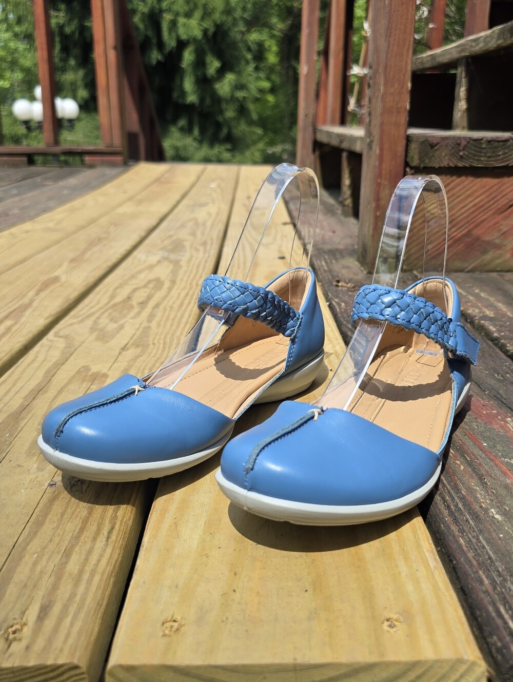Hotter, Lake, Cute, Comfy, Blue Leather Mary Jane Flats, Sz 5 US